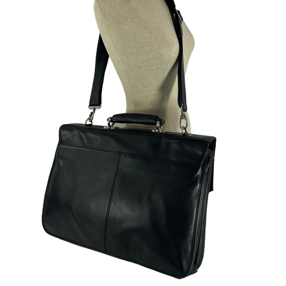 Vintage BOSCA double gusset black leather briefcase with shoulder strap - Picture 15 of 16